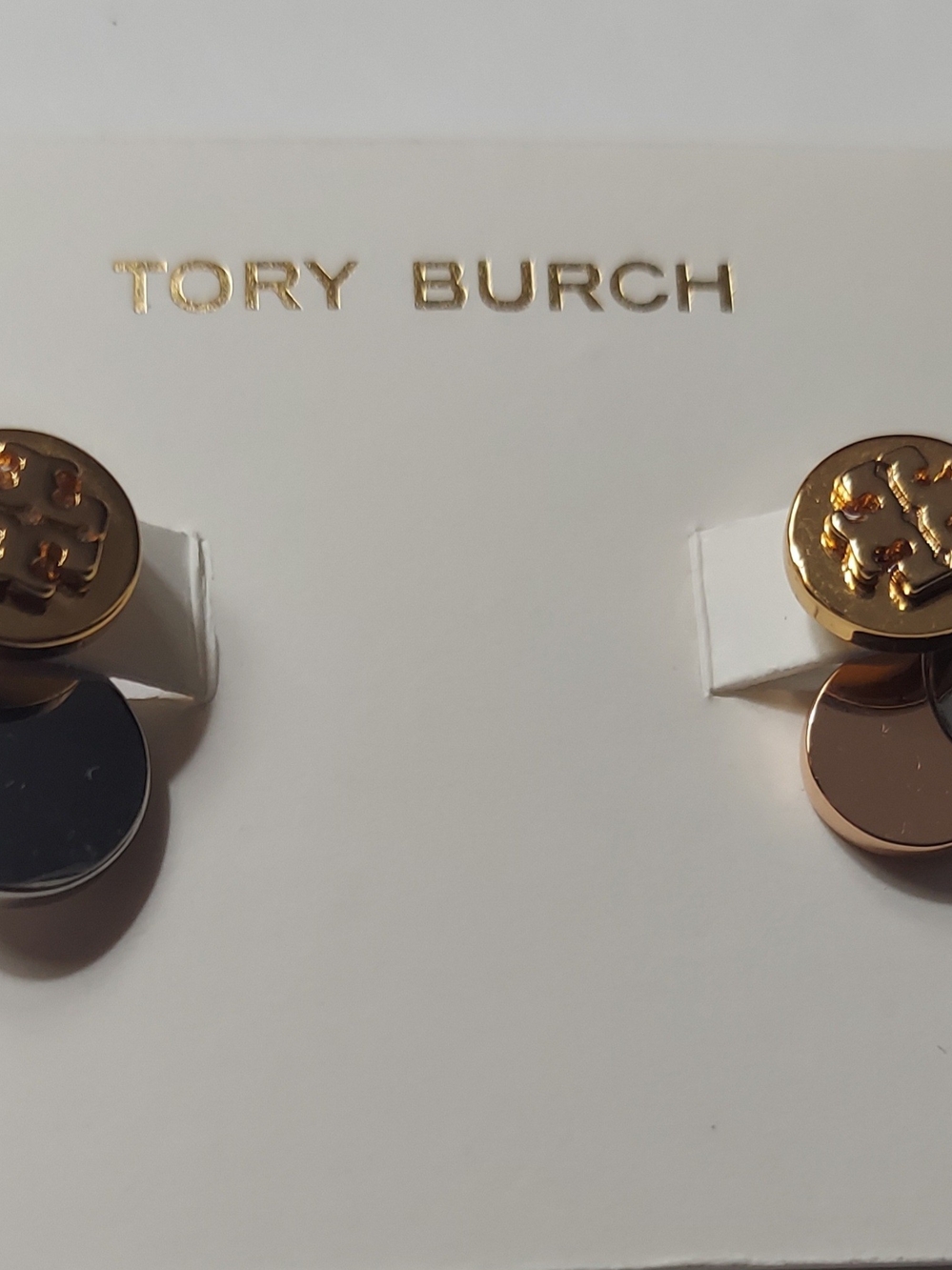 Tory Burch Two-Tone Gold and Rose Gold Logo Drop Earrings